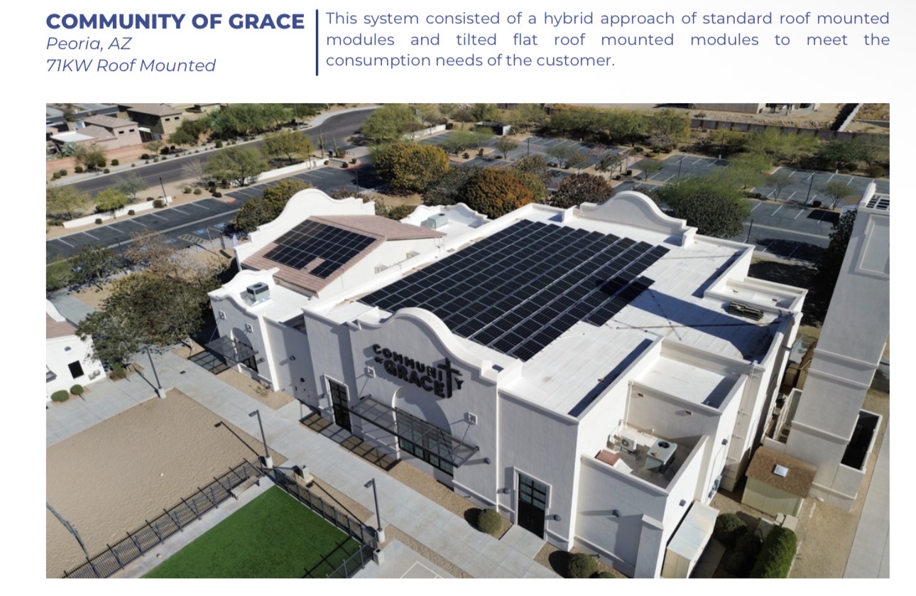 Community of Grace solar installation - 71KW hybrid roof mounted